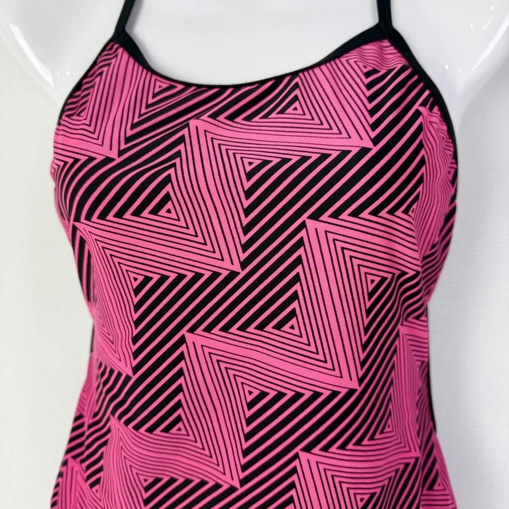 Dolfin Swimsuit Women's One Piece Pink Black Geometric Athletic Swimwear‎